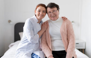Family caregiver relieved while hospice nurse provides in-home support in Los Angeles County