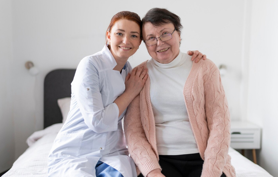 Family caregiver relieved while hospice nurse provides in-home support in Los Angeles County